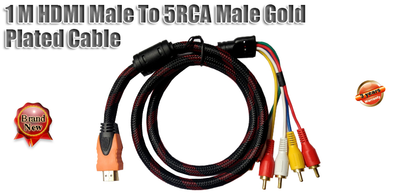 1M Gold Plated HDMI to 5 RCA Composite Phono A/V Cable Lead For PC HD 