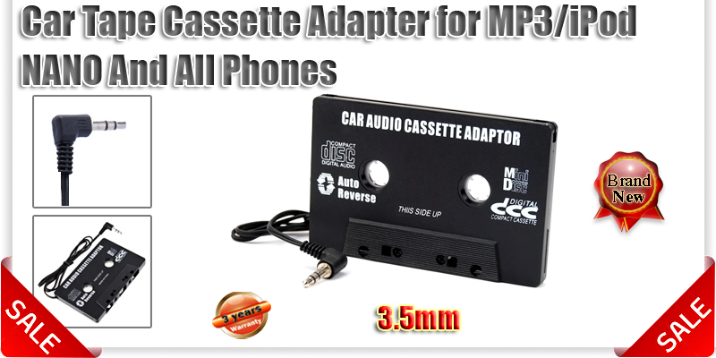 Black Car Cassette Adapter  Player iPod to Tape Headphone Converter 