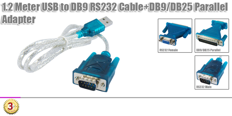 1 2M USB Serial RS232 DB9 DB25 Converter Cable Adapter
